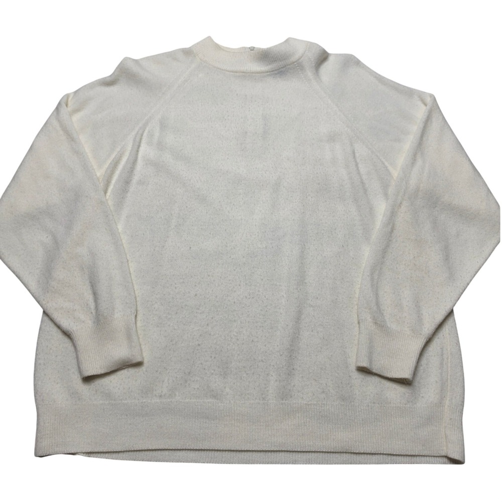 Designers Originals Luxelon Cream White Mock Neck Back Zip Sweater Size 44